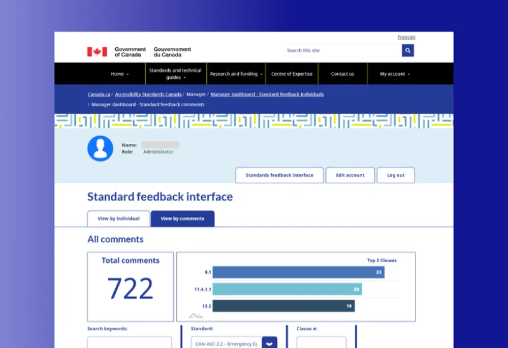 Accessibility Standards Canada's Feedback interface allowing for Inline Feedback on Content