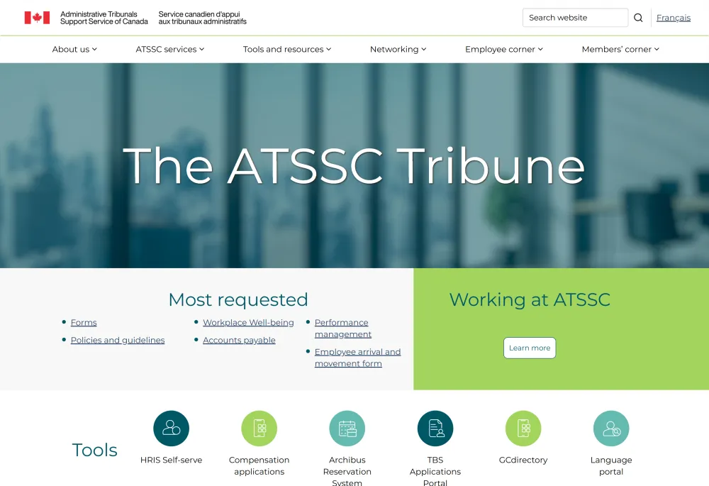 Home page of the intranet.