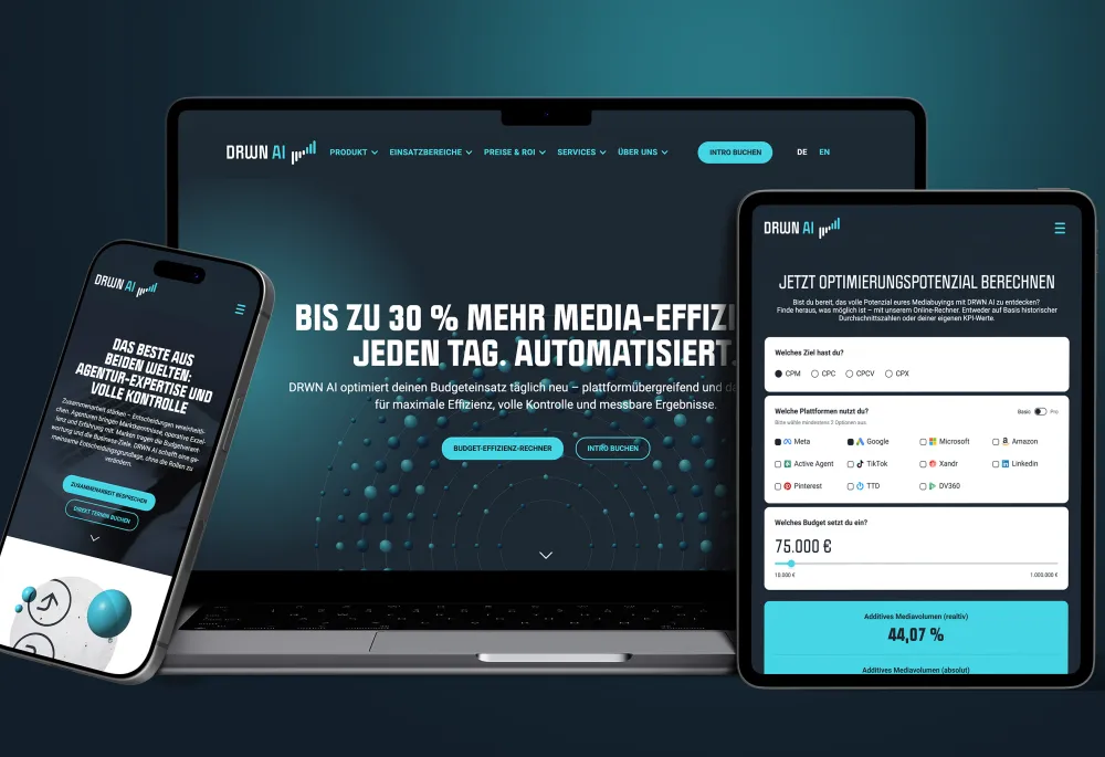 Responsive web design on laptops, tablets, and smartphones with a dark interface