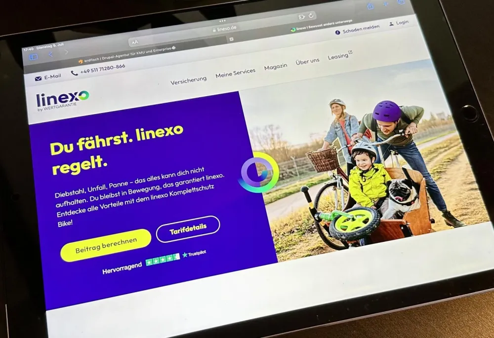 linexo homepage on a tablet device