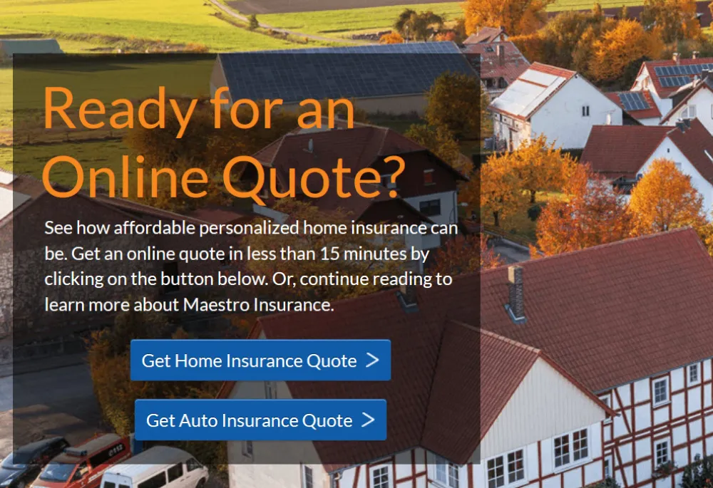 Landing page for the Maestro Insurance mock site