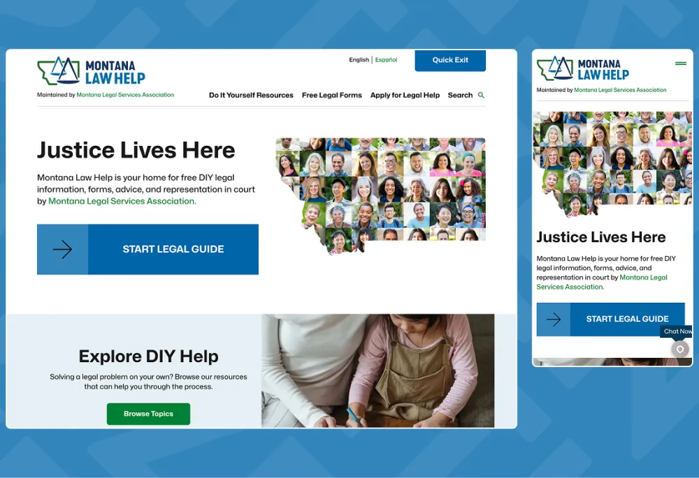partial view of the website homepage on a desktop and mobile-sized widown