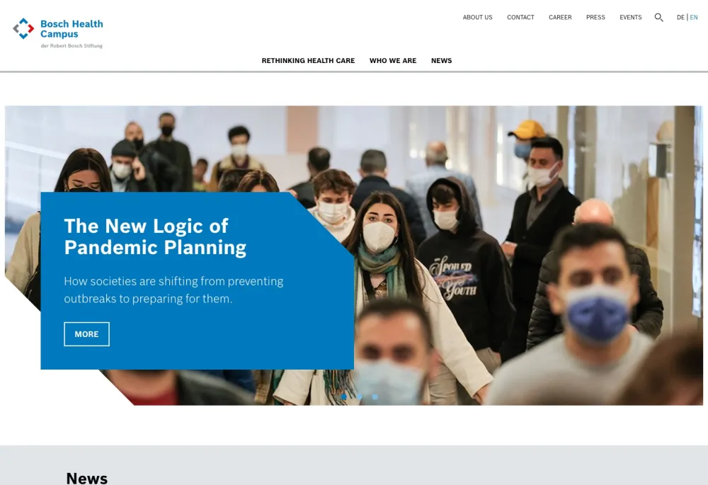 Bosch Health Campus website, English homepage