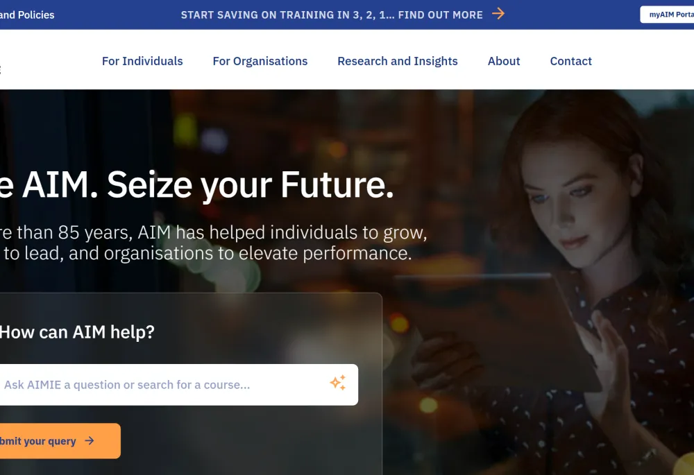 A screenshot of the Australian Institute of Management website