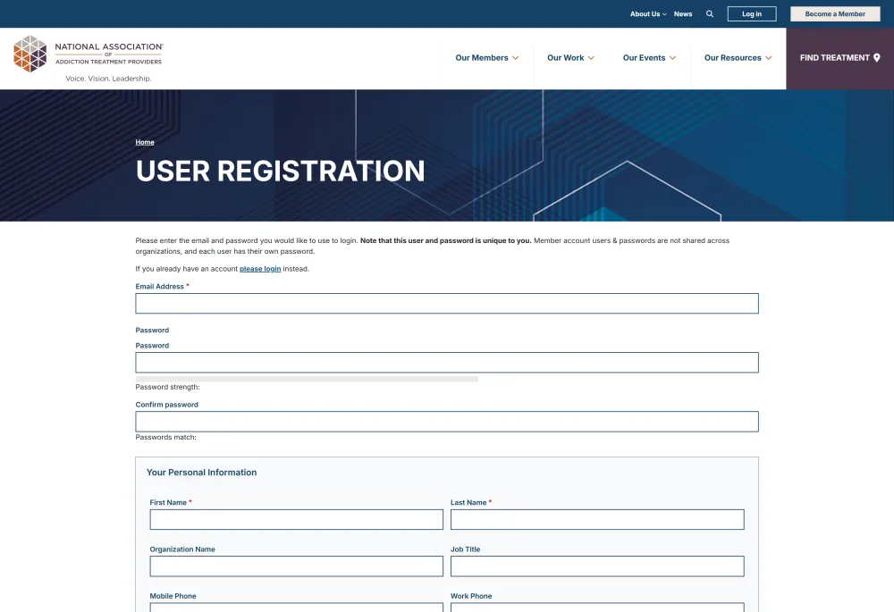 registration webform collecting user information