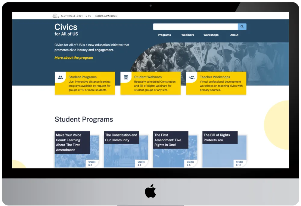 Civics.Archives.gov home page in an iMac
