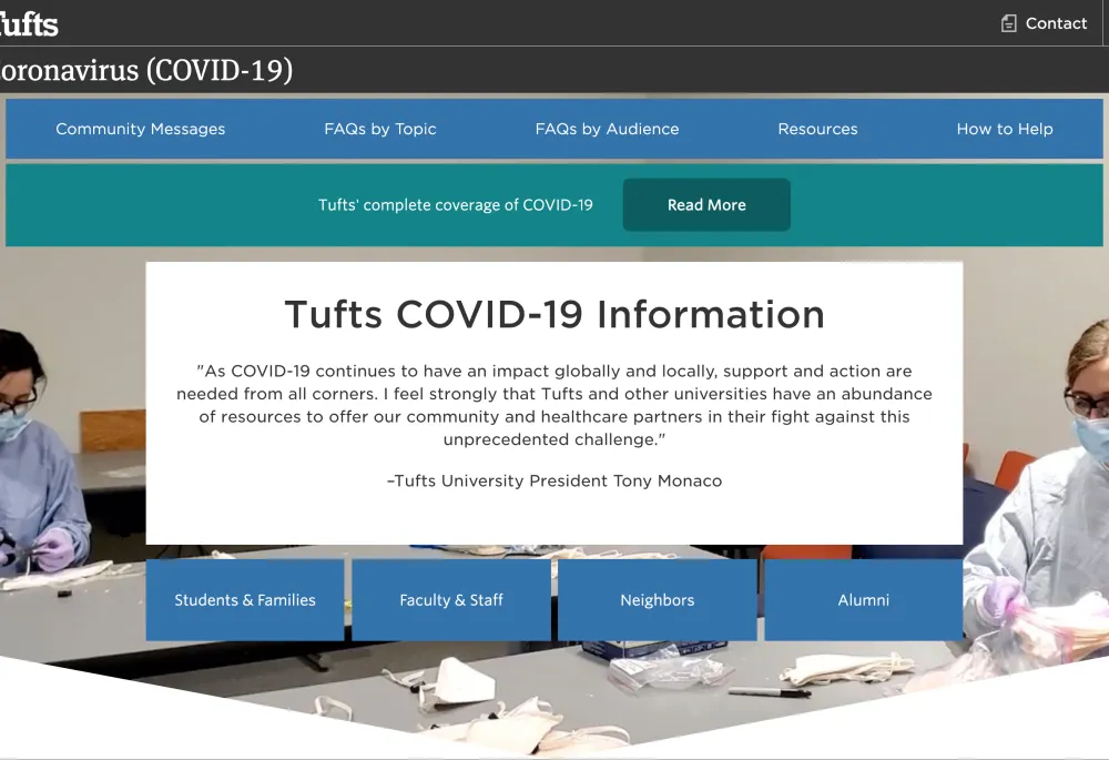 Tuft's coronavirus homepage