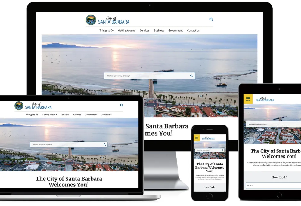 screenshot of the City website homepage across multiple devices