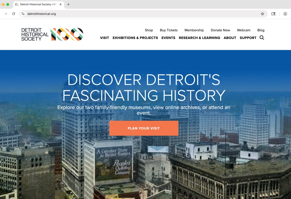 Drupal Historical Society website screenshot: Home page