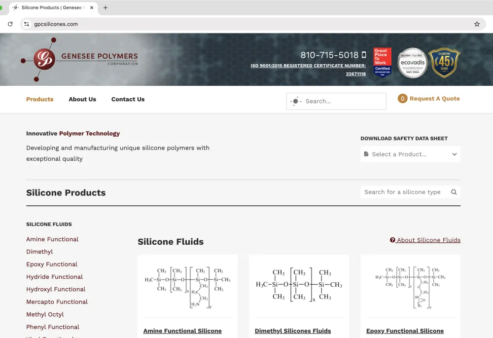 Genesee Polymers Corporation website screenshot: Home page