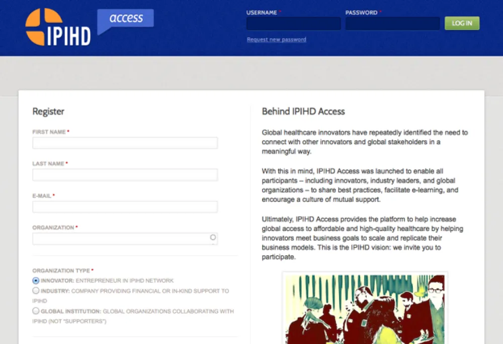 Homepage for unauthenticated visitors to IPIHD Access