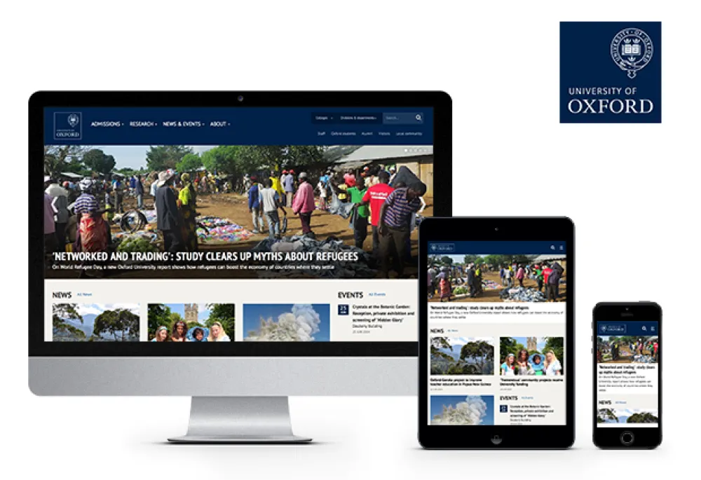 Oxford University homepage screehshots