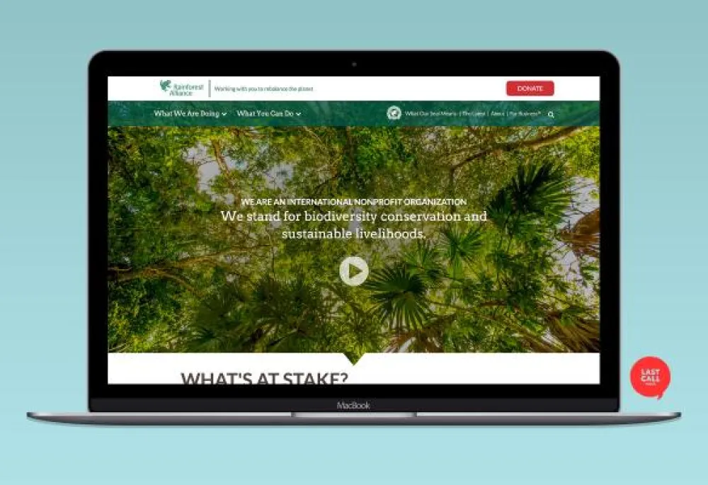 screenshot of rainforest alliance homepage on a laptop