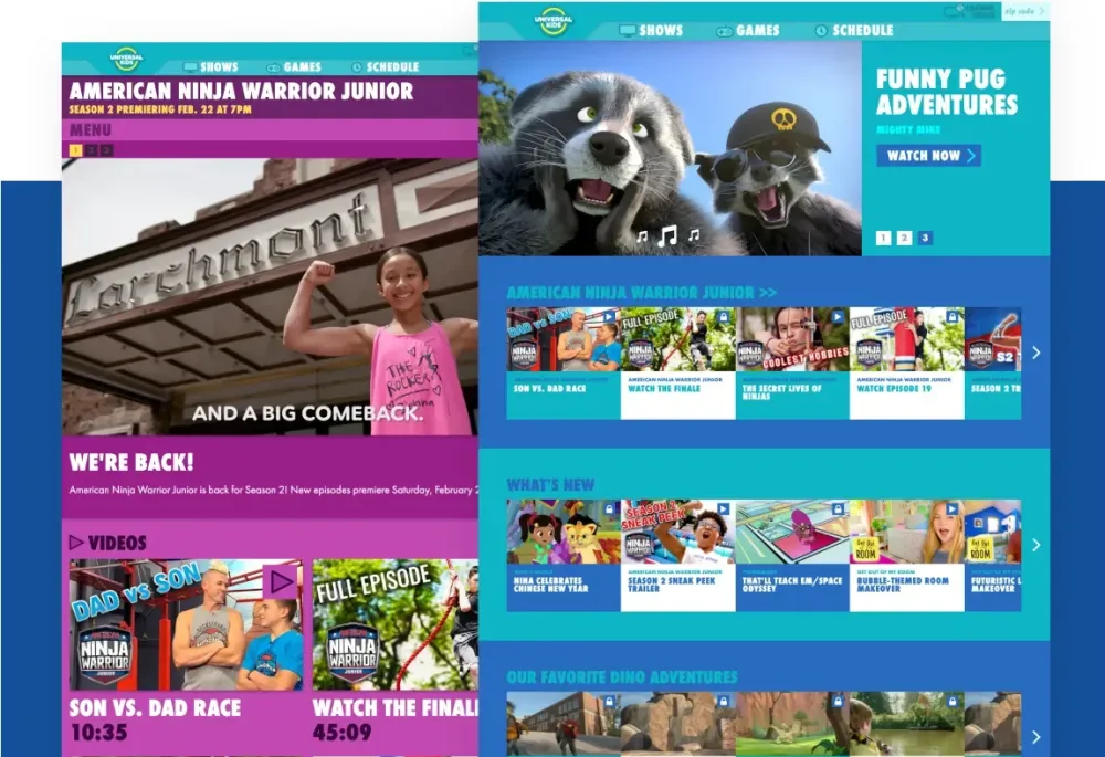 Screenshots of Universal Kids layered on top of each other