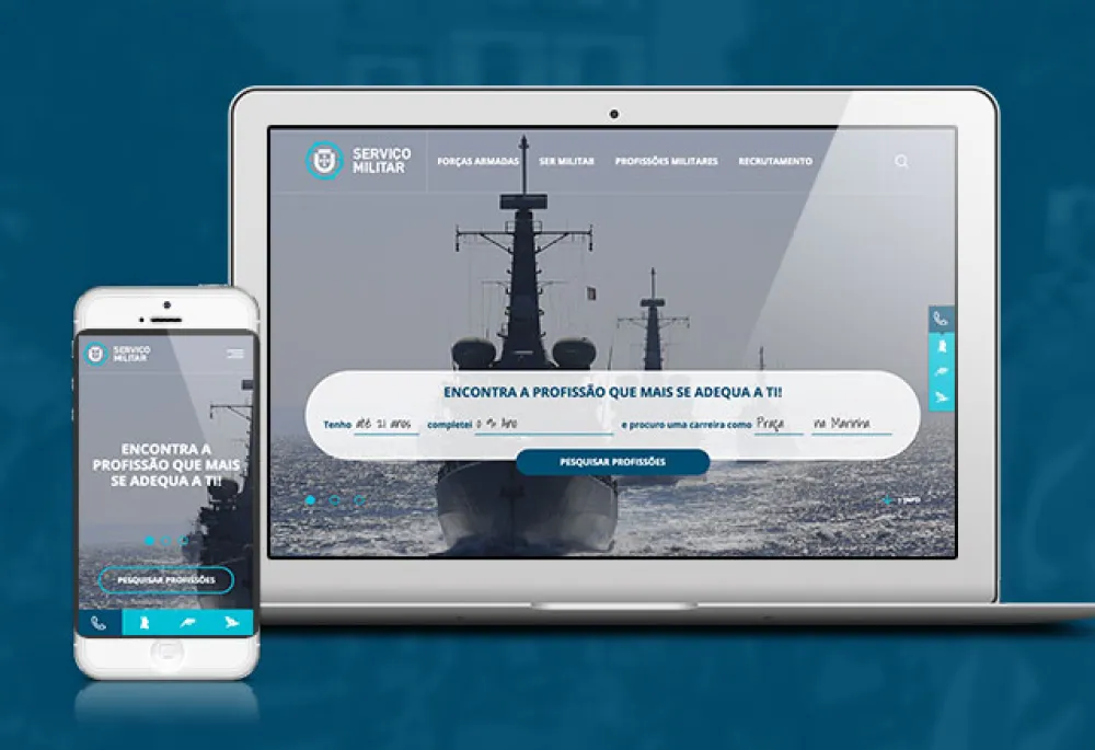 Military Recruitment Portal homepage viewed on tablet