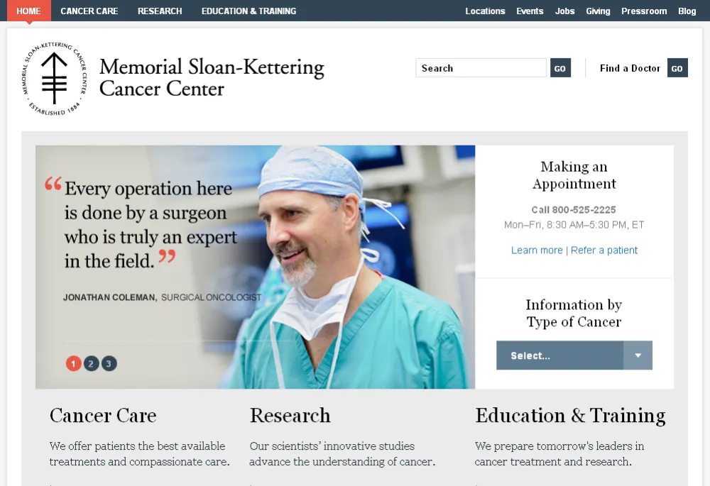MSKCC Homepage Screenshot