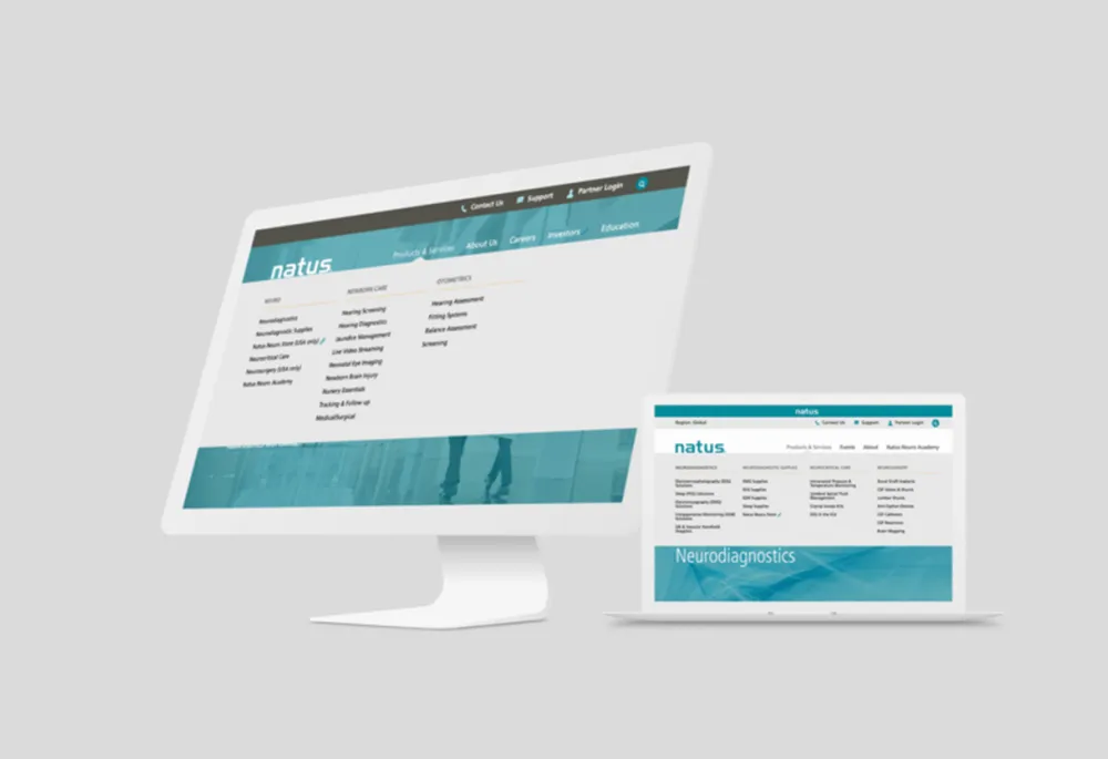 Natus website on computer and laptop monitor