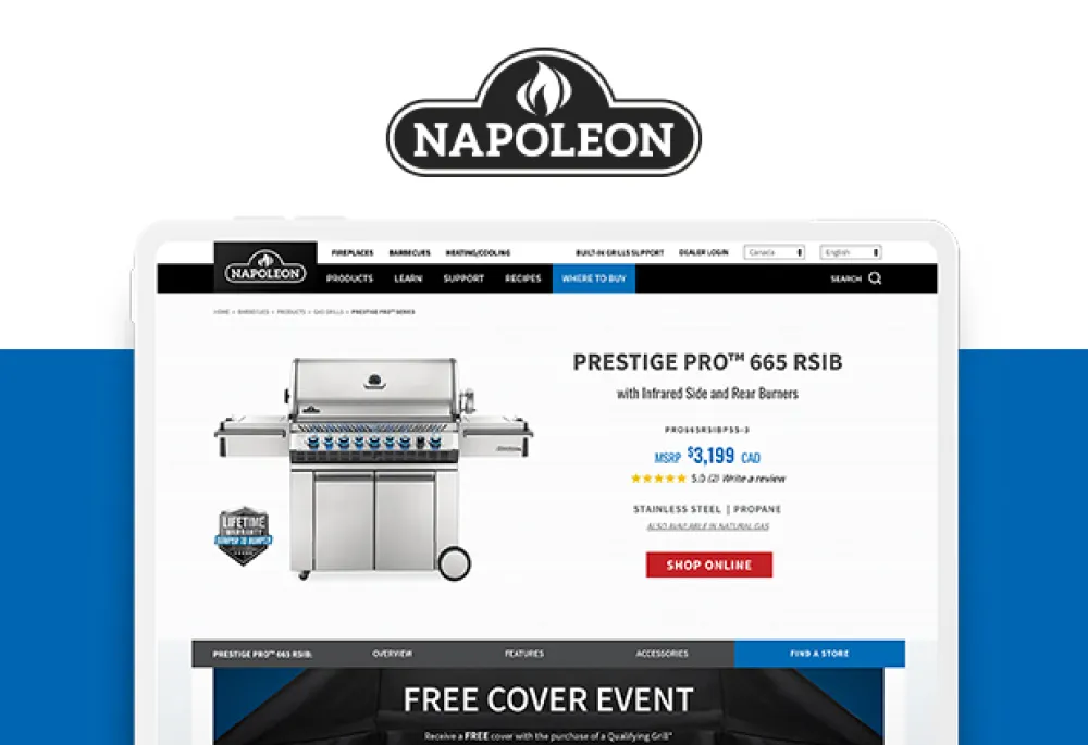 Homepage of Napoleon Grills with Logo