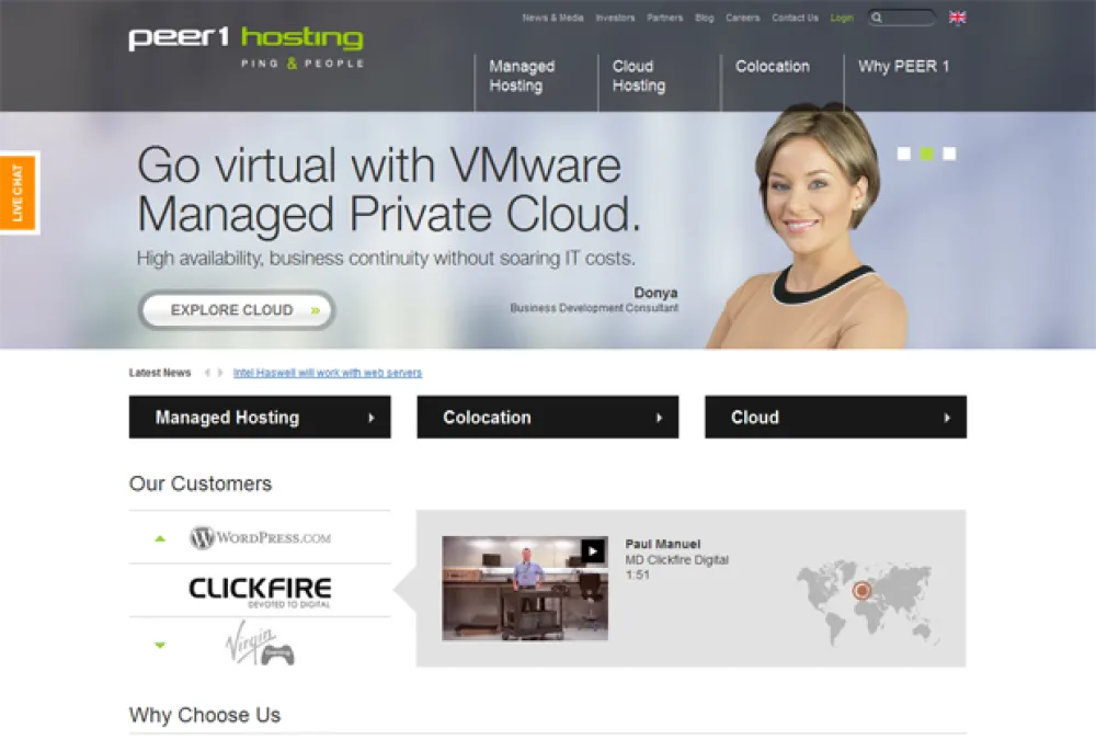 PEER 1 Hosting Multisite Homepage