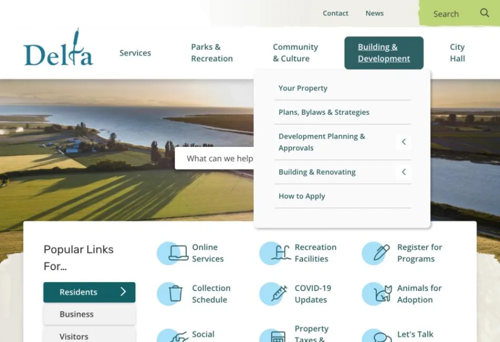 Screenshot of delta.ca homepage. 