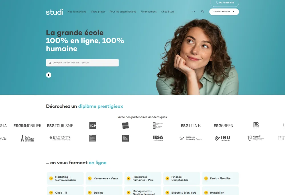 Studi website's homepage