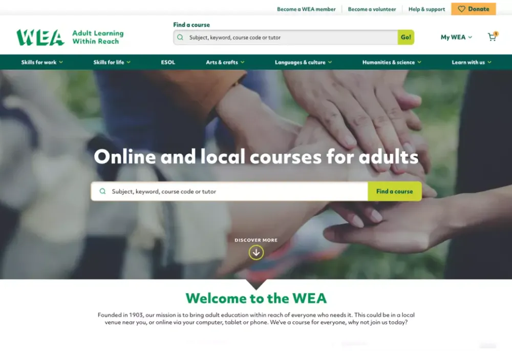 WEA website in desktop view