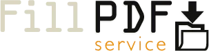 FillPDF Service logo. Words "FillPDF Service," next to it an arrow pointing down at a folder.