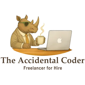 The TAC mascot drinking coffee and sitting at a laptop