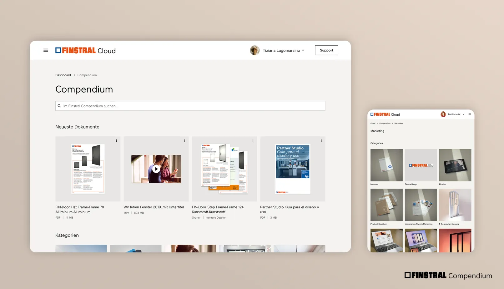 Visuals showing the web application Finstral Compendium