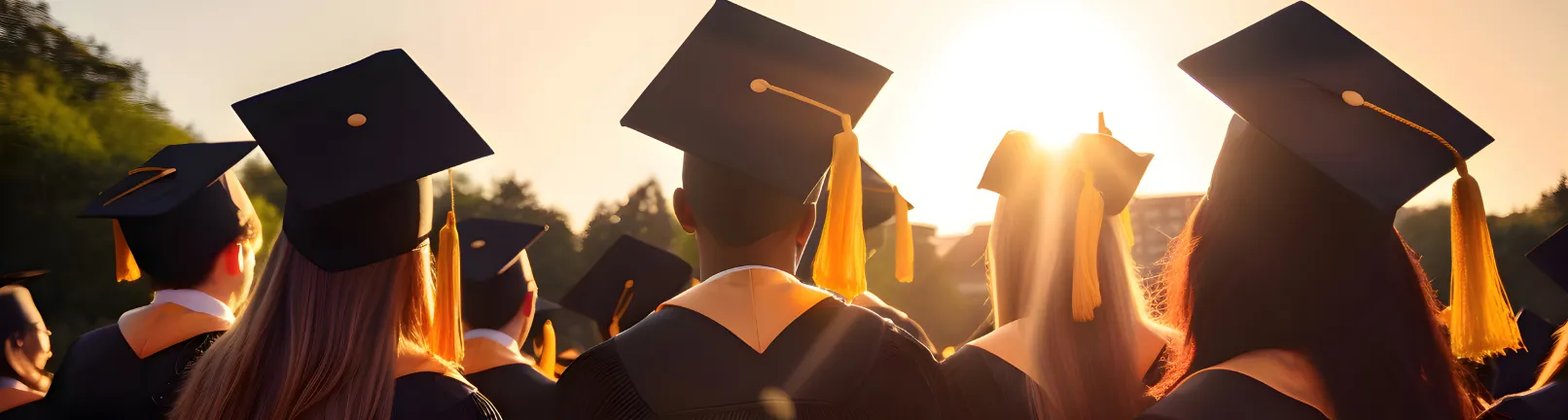 A group of graduates in caps and gowns stands together