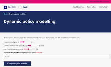 Screenshot of webform for dynamic policy modelling