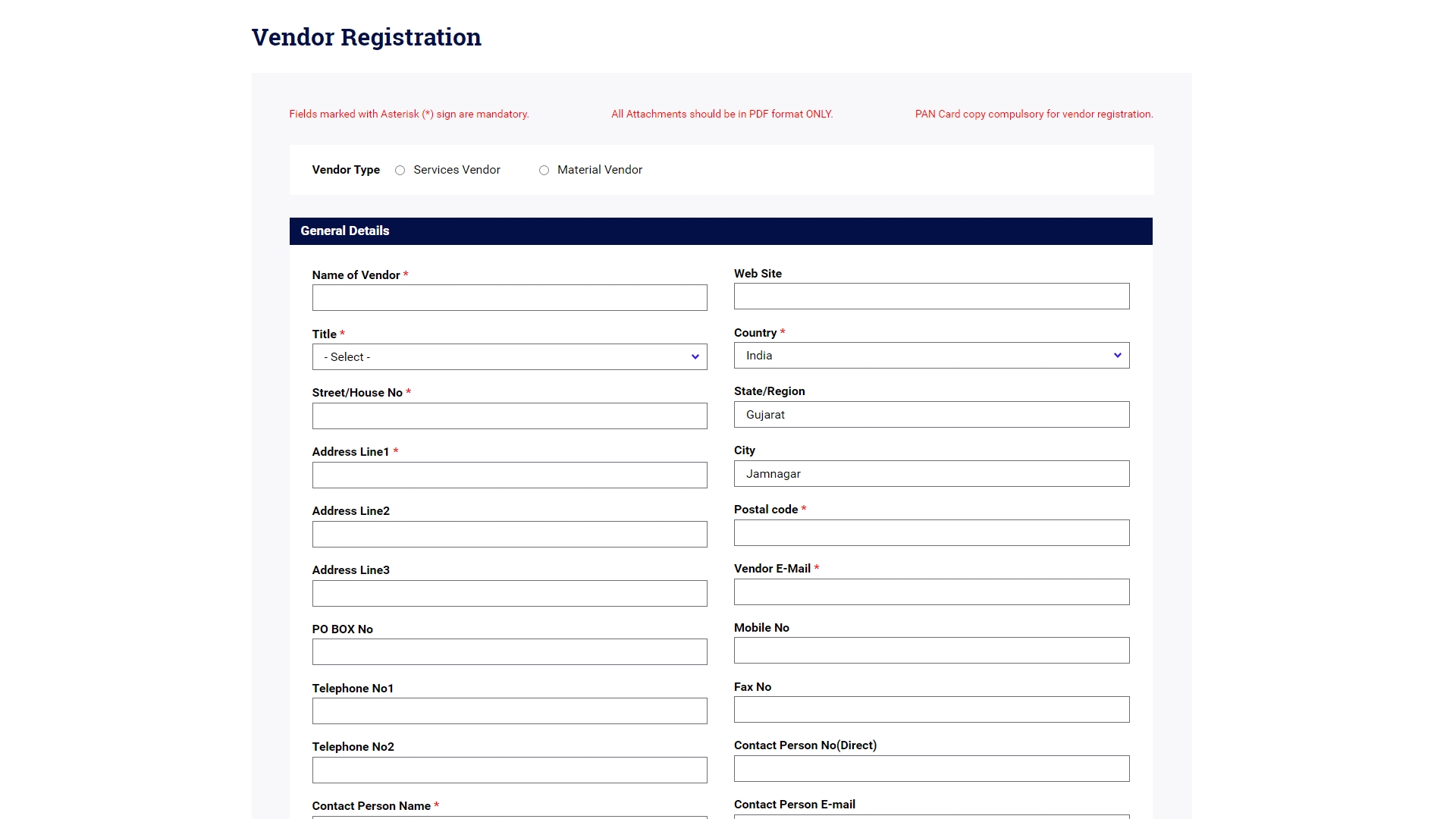 Vendor Registration