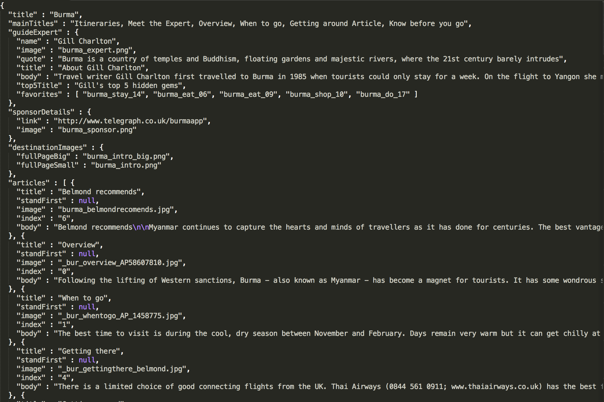 An example on the structure of a guide data json file