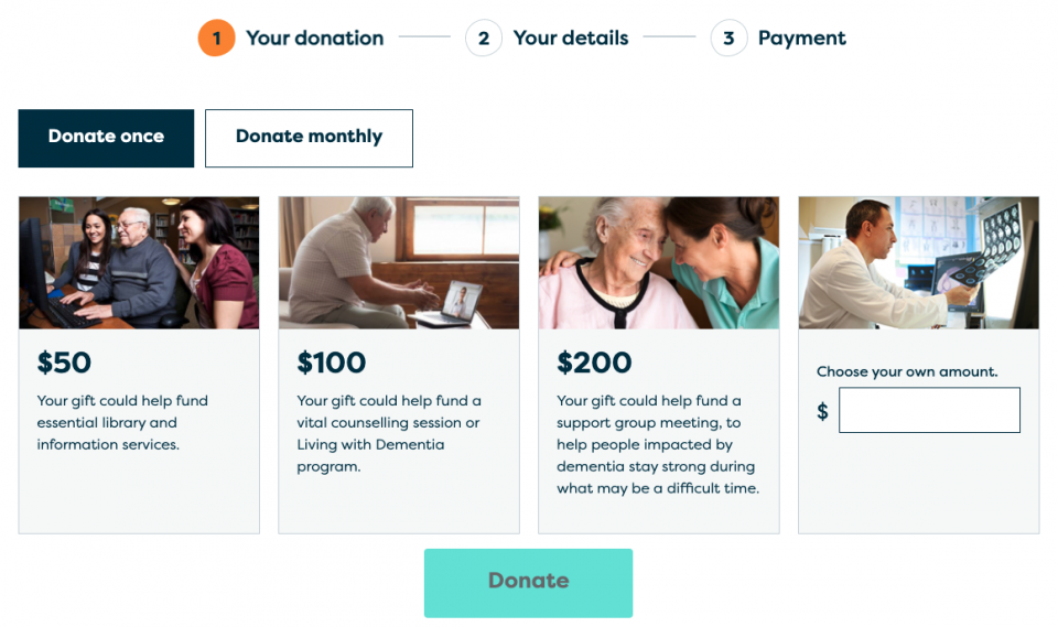 Dementia Australia's donation flow