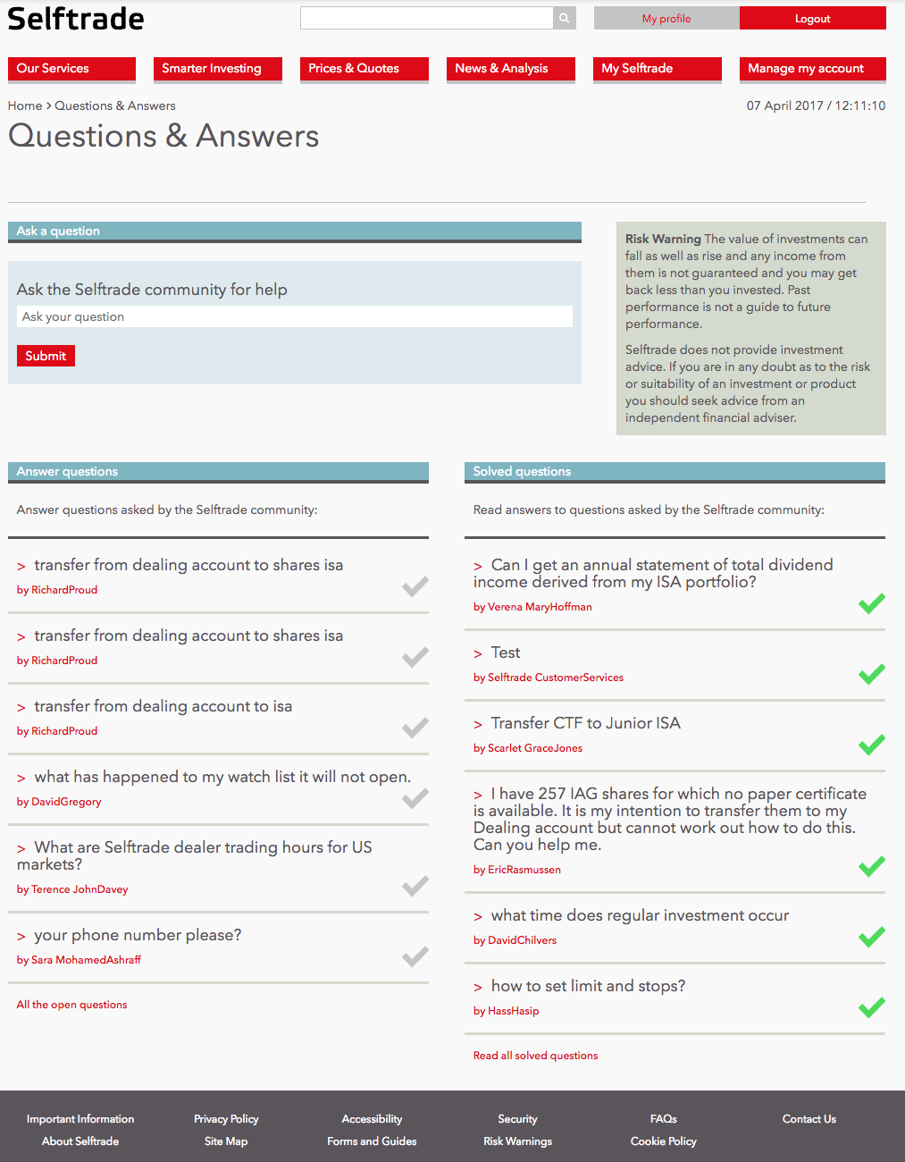 Selftrade - Questions and Answers