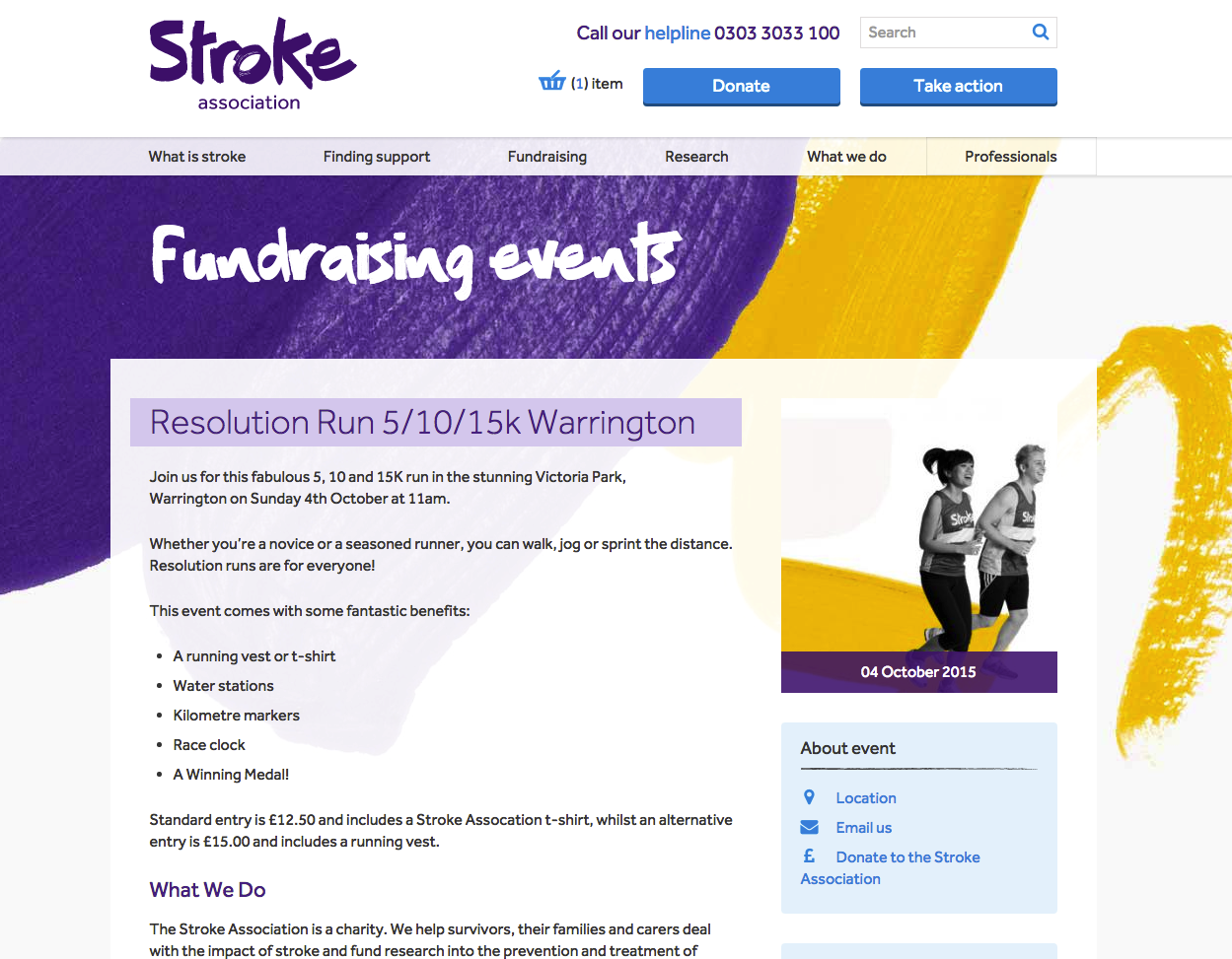 Warrington 5k event page screenshot